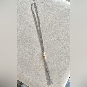 Long two tone lariat fringe necklace